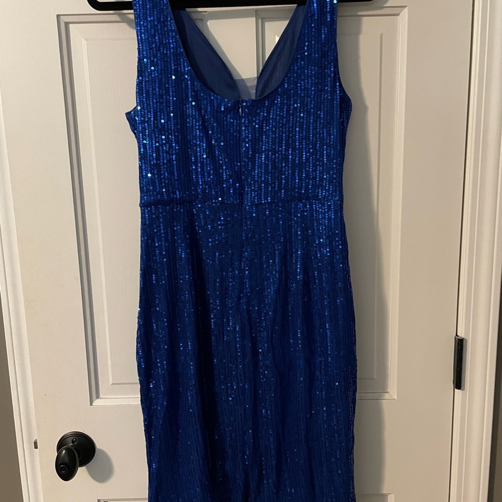 Grace Karin Blue Sequin Sheath Midi Dress V-Neck Sleeveless